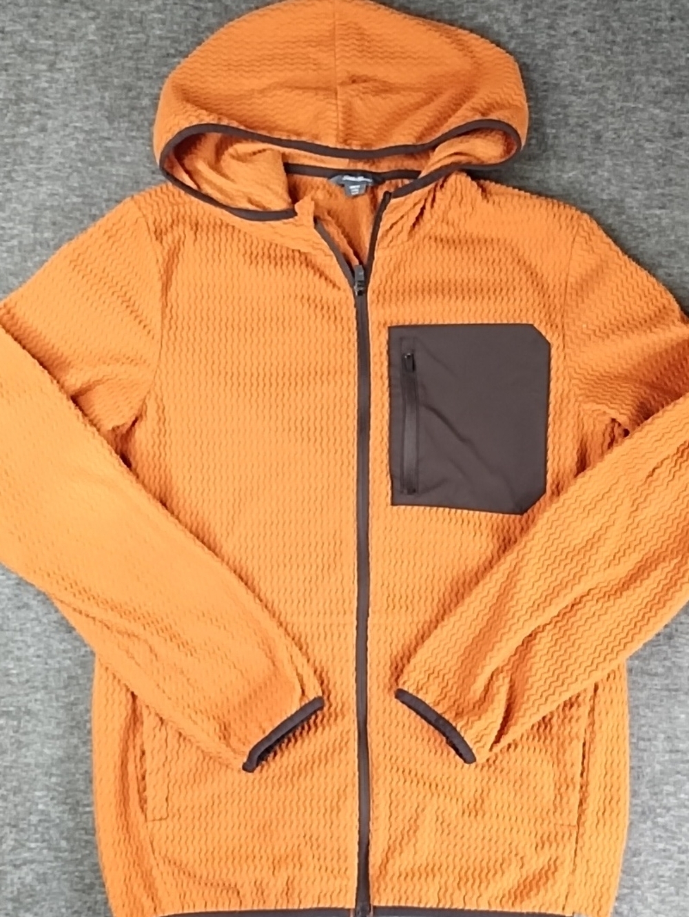 Eddie Bauer Orange Hooded Zip-Up Jacket with Contrasting Chest Pocket